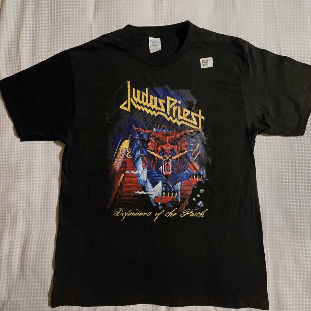 JUDAS PRIEST Defenders Of The Faith LARGE T-Shirt Black Mens Band Logo